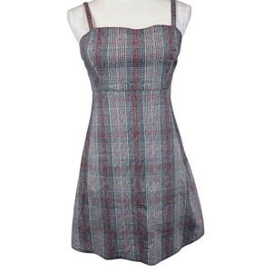 Hollister Black Red Plaid Mini Dress Sleeveless Adjustable Straps Size Large